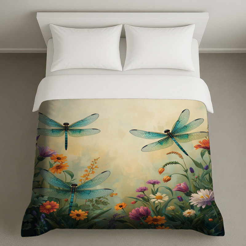 Libellules avec fleurs colorées housses de couette, Grand lit