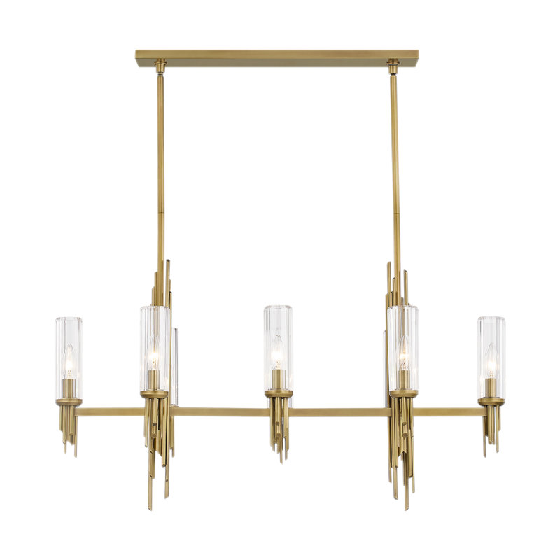 Vintage Brass and Matte Black Ribbed Glass Pendant Light