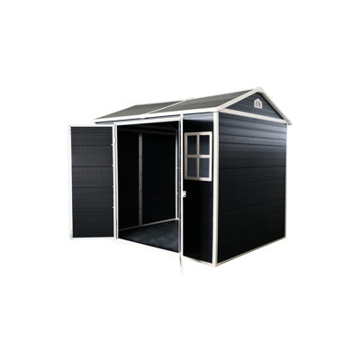 8x6ft Versatile Resin Garden Shed, Trash Can Storage, Carbon Black Galvanized Steel Frame 6x8ft,