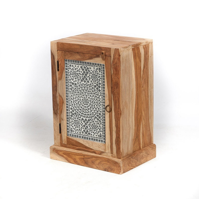 Caylor 40cm W Solid Wood Bedside Table, Grey