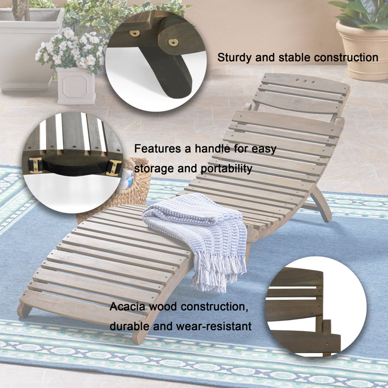 Chaise longue d'extérieur pliable en bois d'acacia 72,50 ", Gris