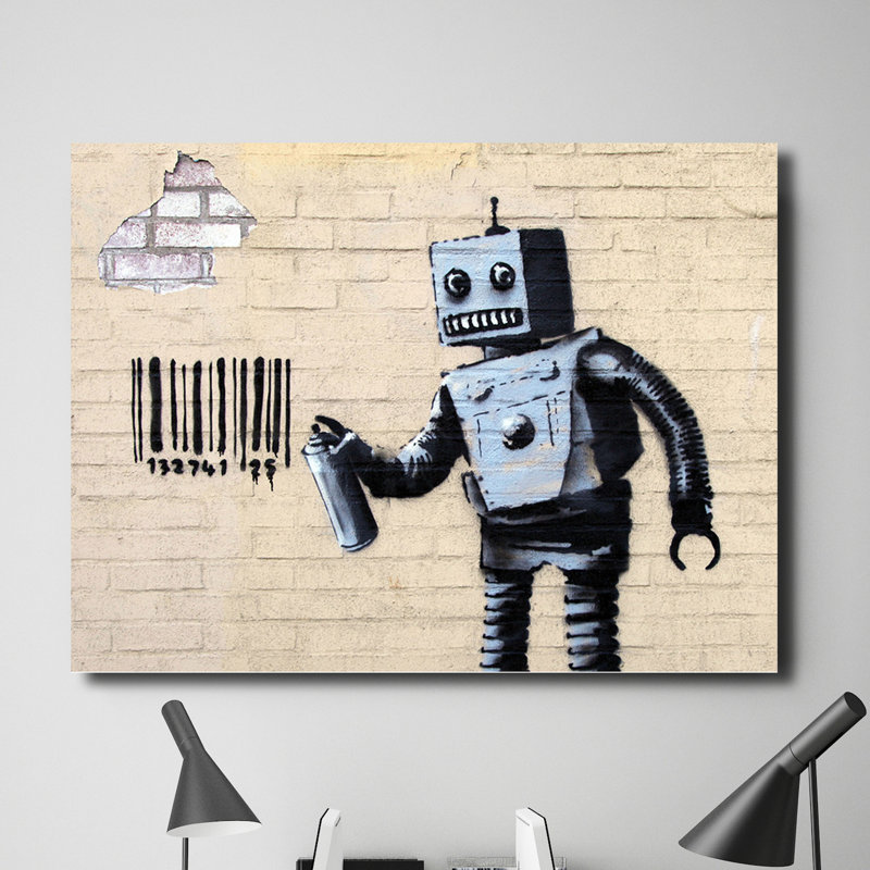 Robot Tagging by Banksy - Wrapped Canvas Print, 38 cm H x 51 cm W x 4 cm D