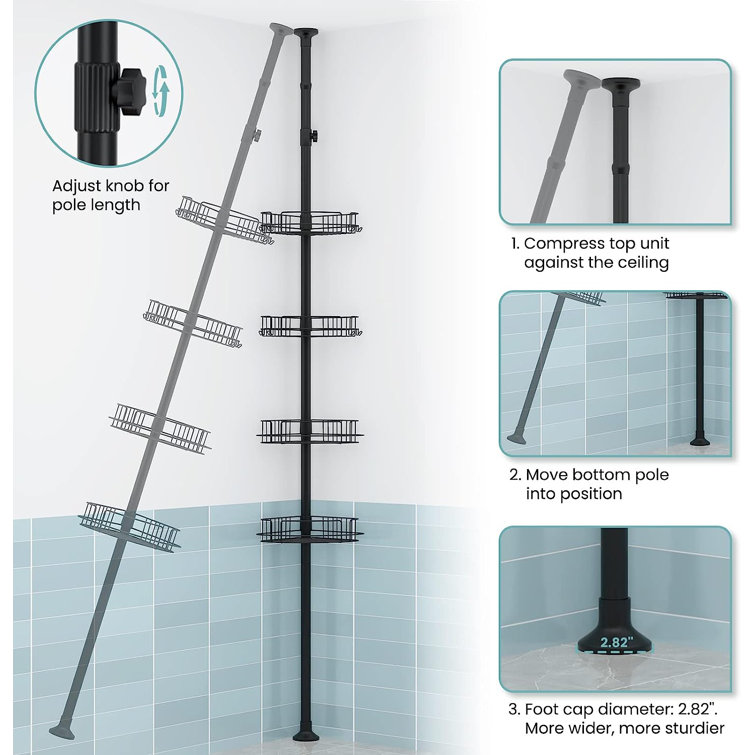 Rebrilliant Leylah Tension Pole Stainless Steel Shower Shelf