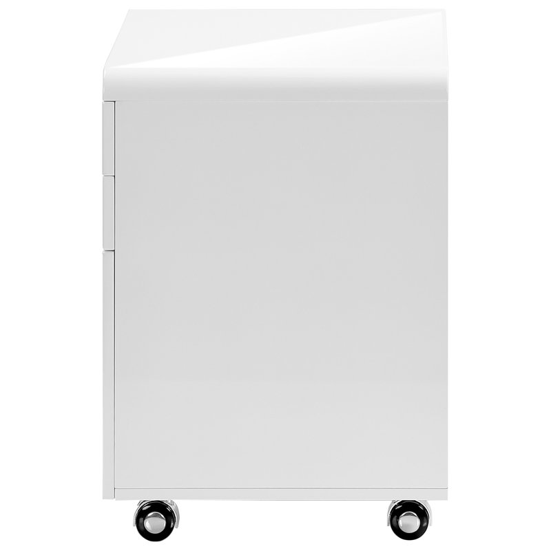 Contemporary File Cabinet With Rolling Wheels And Glossy White Laminate Finish Mobile Office Cabinet, 3 Storage, Printer Stand Smooth Running