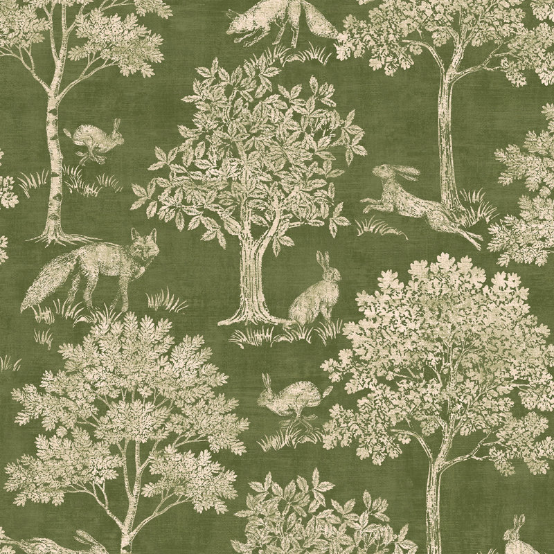 Joules Fox And Hare Olive Green Wallpaper