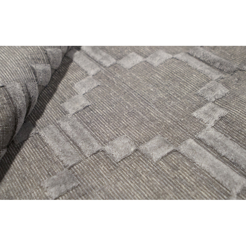 Wool Geometric Area Rug in Silver