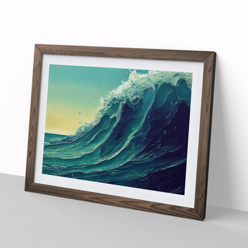 XH1022-6454X Ocean Wave - Single Picture Frame Print, 46cm H x 64cm W x 2cm D, Walnut