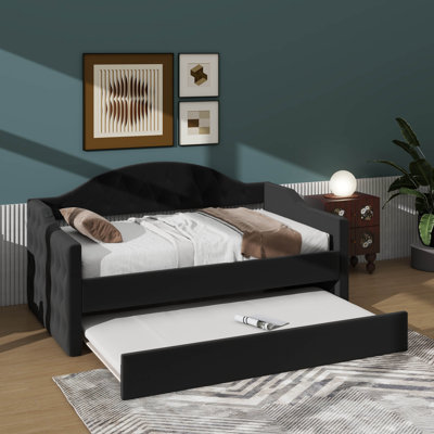 Lit de jour simple capitonné et rembourré avec couchette, canapé-lit en velours avec prise USB et points de charge de type C