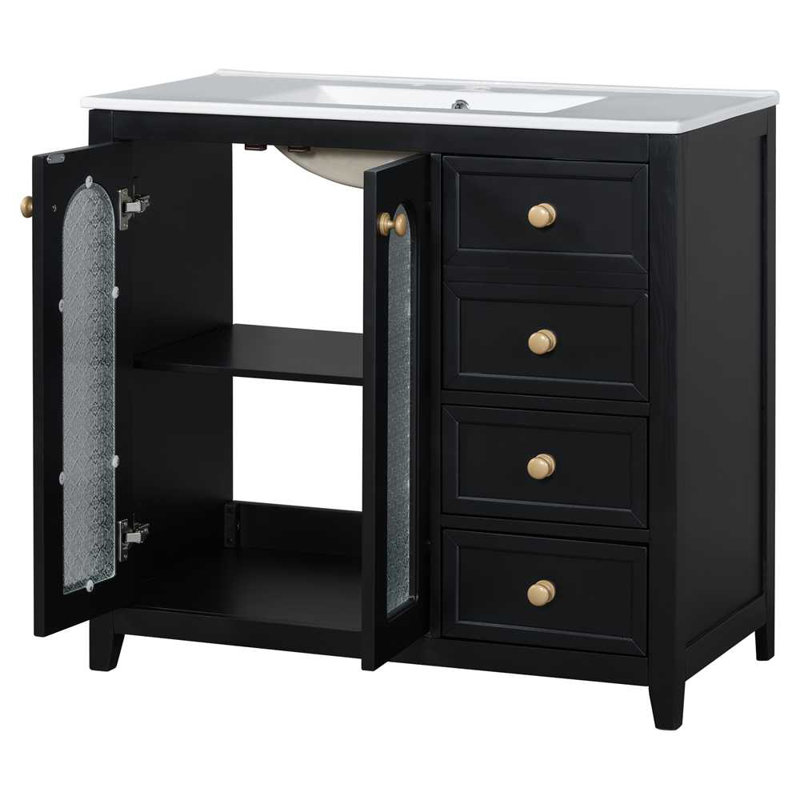 Meuble-lavabo de 36 pouces avec deux portes à fermeture douce, Noir, noir, noir, noir