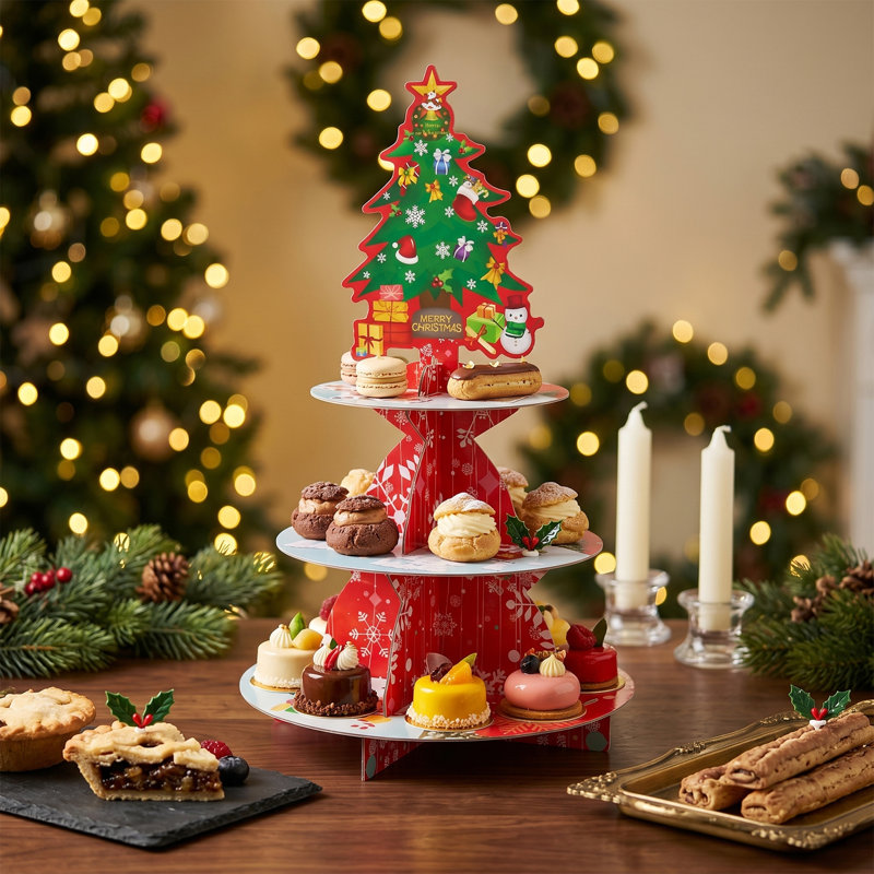 3-Tier Christmas Tree Cardboard Cupcake Display Stand