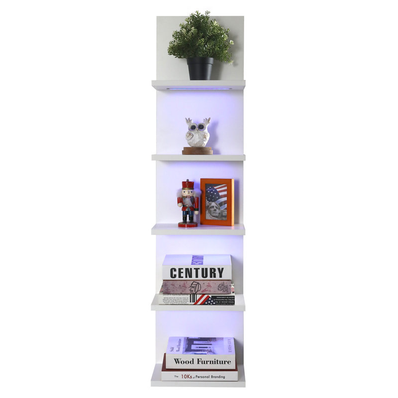 5-Tier Floating Wall Shelf with Bulit-in RGB Lights, White