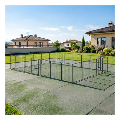 Parc pour chien modulaire en métal à 24 panneaux d'une hauteur de 39 pouces pour l'intérieur et l'extérieur