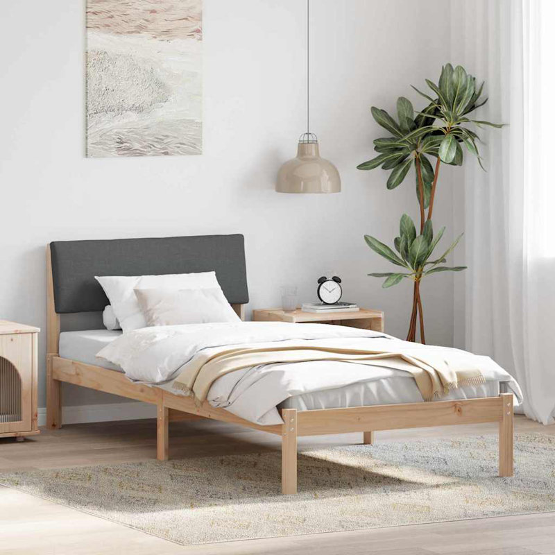 Solid Wood Bed Frame, European Single (90 x 200 cm), Brown/Dark Grey