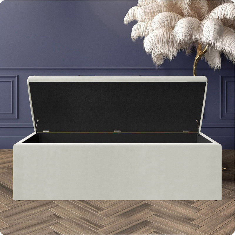 Safar Large Plush Velvet Ottoman Storage Box with Plain Lid Multi Functional Upholstered Blanket Box, Cream Plush Velvet