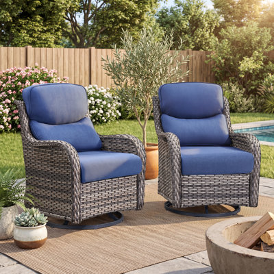 Smile 2 - Person Outdoor Seating Group PE Wicker Swivel Glider Chair With Cushions