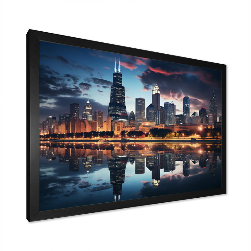 Chicago Beautiful Cityscape II - Print, Single Picture Framed, 24" H x 32" W, Black