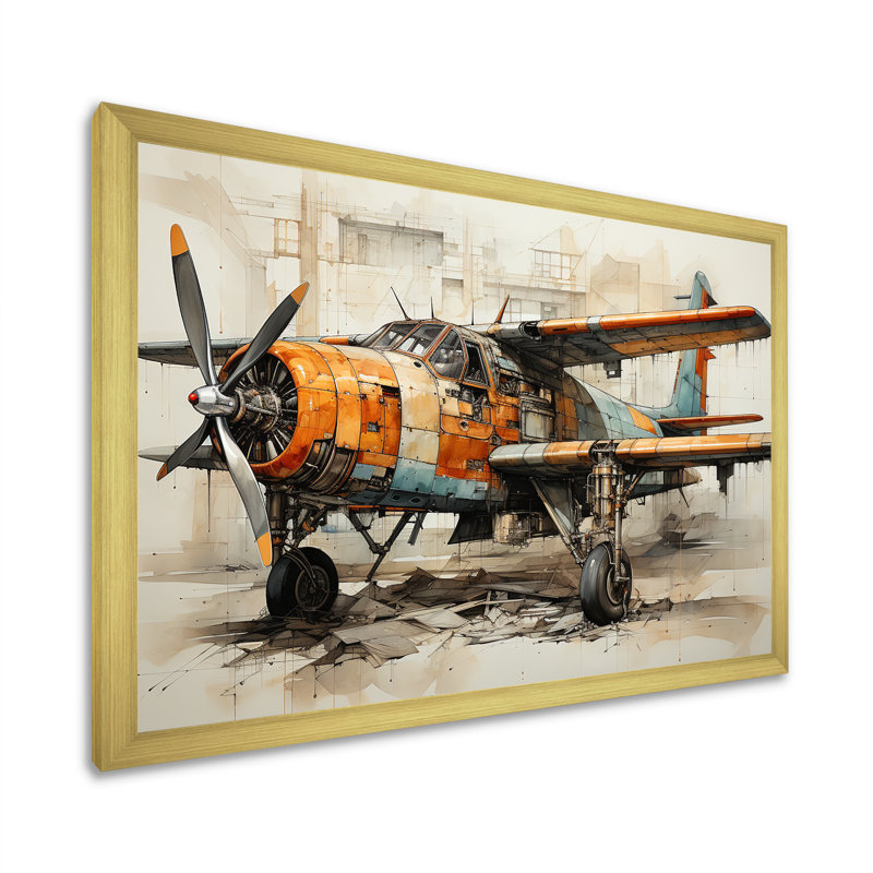 " Industrial Plane Essence I ", 16" H x 32" W x 1" D, Gold Picture Frame