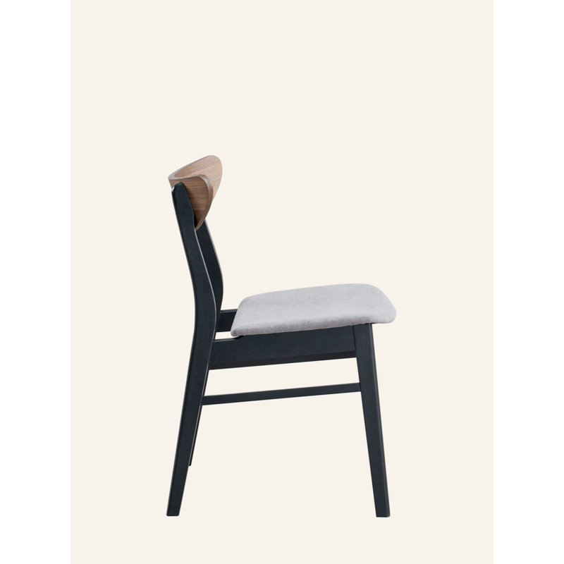Ensemble de 2 chaises d'appoint en lin gris, noyer et finition noire