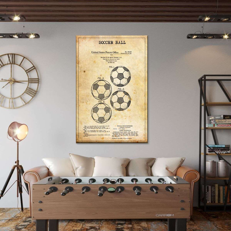 «Vintage Soccer Ball Brevet», reproduction sur toile, H 20 po x l 30 po x P 1,25 po