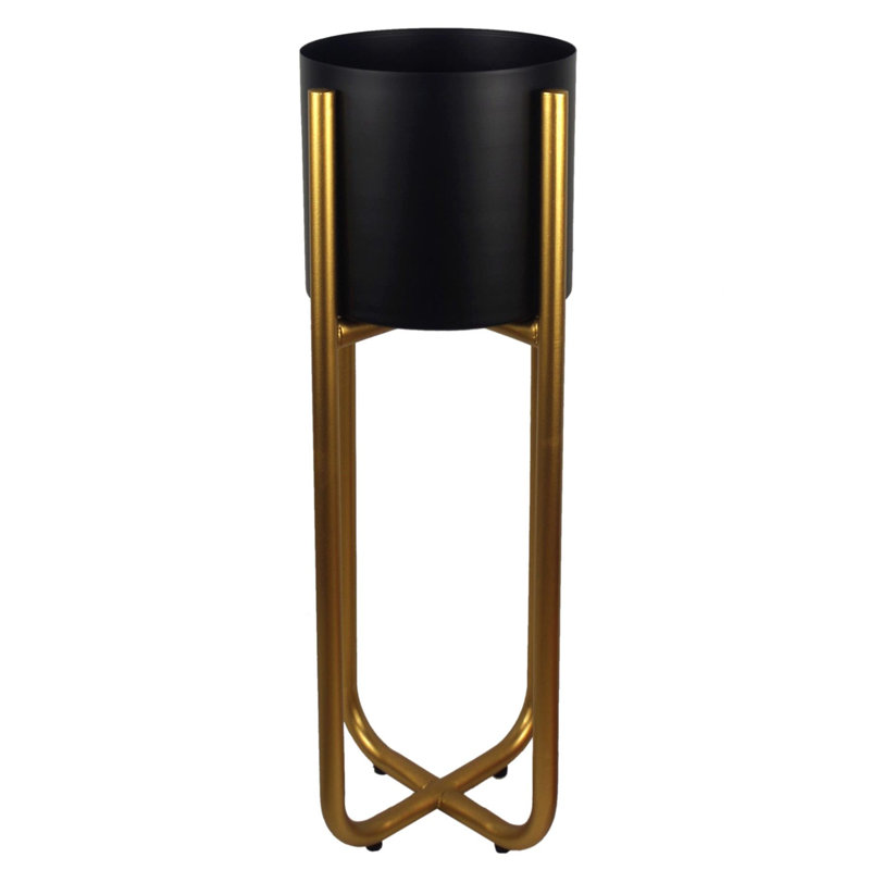Fernly Handmade Metal Cachepot, Gold/Black