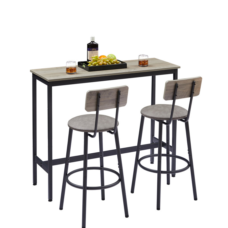 Bar Table Grey, Adjustable Feet Pad, Comfortable Seating Area With Grey Pu Leather Stools - Versatile Use