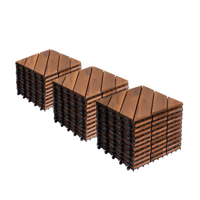 27 PCS Interlocking Deck Tiles Diagonal Pattern, 12" X 12" Acacia Wood Tiles For Patio, Waterproof, All-Weather, Outdoor Decking For Garden, Pool, Balcony