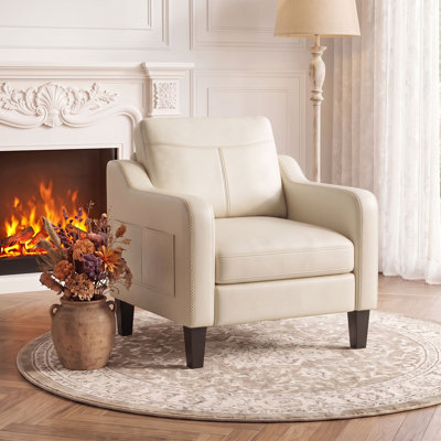 Fauteuil d'appoint Nidovia de style moderne du milieu du siècle, en similicuir, avec assise et dossier rembourrés, structure en hévéa massif, idéal pour le salon, la chambre ou le bureau.