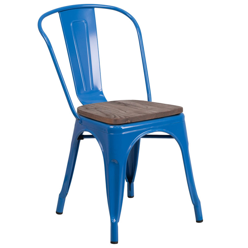 Kewaunee Metal Stackable Chair with Wood Seat, Blue