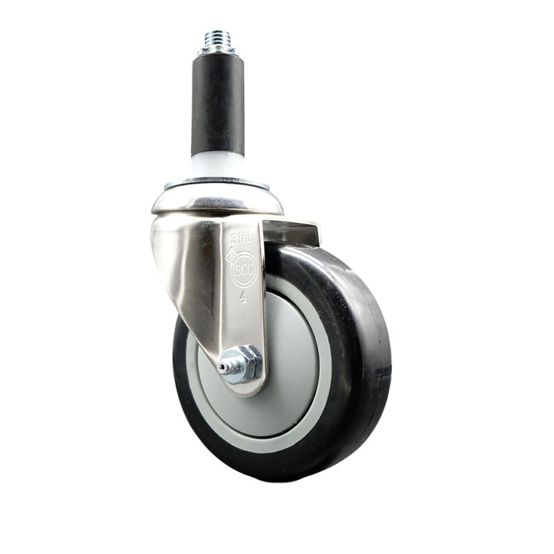 Roue extensible pivotante en polyuréthane 316SS, Noir
