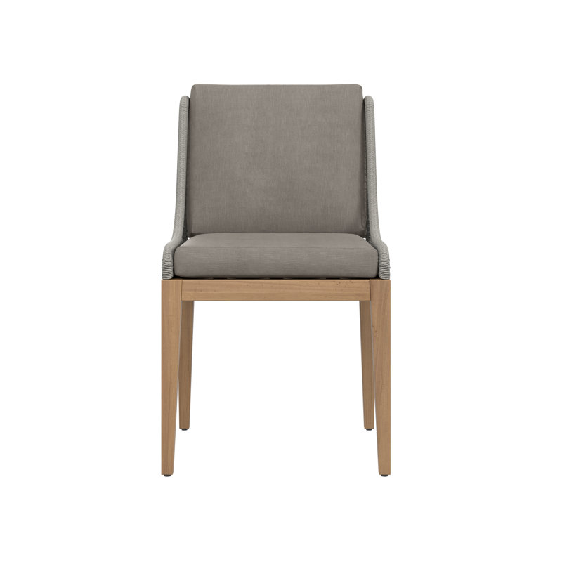 Chaise d'appoint de patio avec coussin en teck Hellmut, Grey, Marron foncé