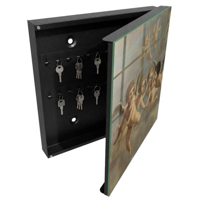 Key storage cabinet, Opens to the left, 30x30x5, White, Charming angels against the blue sky, 