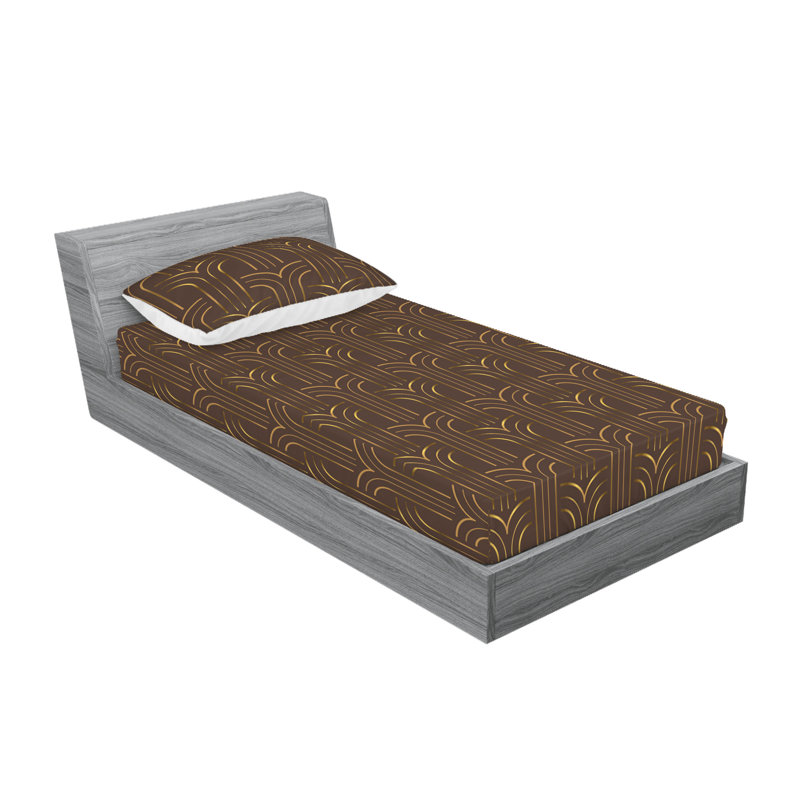 Ambesonne Fitted Sheet & Shams, Chocolate/Dark Mustard Abstract, Twin Sheet Set with 1 Pillowcase
