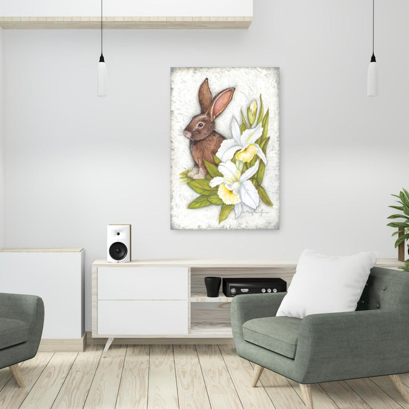 Iris, fleur de lapin jonquille contemporain, H 36 po x l 24 po