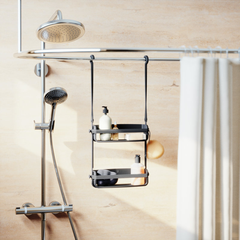 Black Plastic Suction Mount Shower Caddy with Shelves