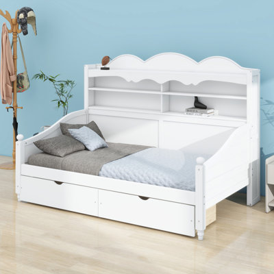 Vintage-Inspired Daybed with Under-Bed Drawers and shelves – Classic Design for Bedroom or Living Room