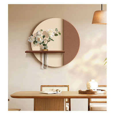 Textured Round Wall Art with Built‑in Shelf Vase for Entryway Home Decor