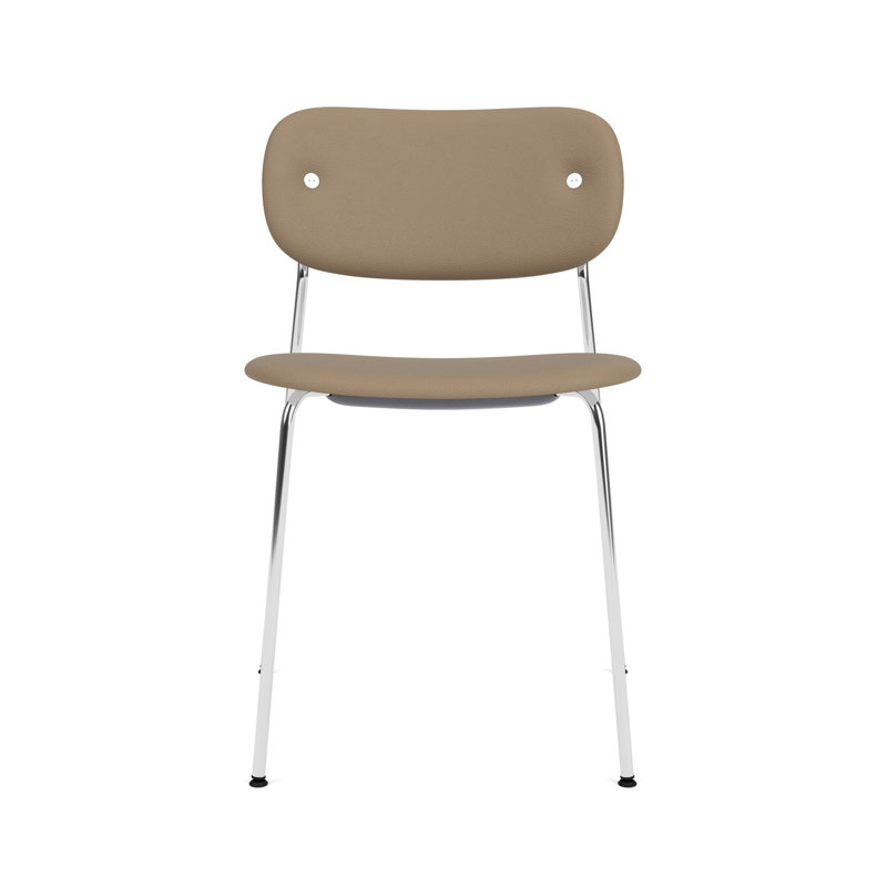 Co Upholstered Dining Chair, Chrome, Brown Leather