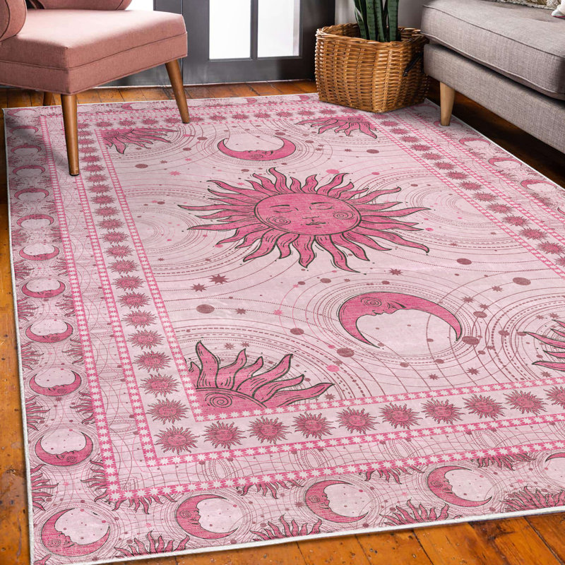 Mankaran Sun and Moon High Density Long Fiber Poly Threads Decorative Area Rug Carpet, Rectangle 4' x 5'7"