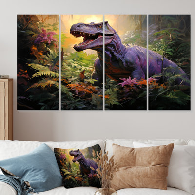 Prehistoric Dinosaur  In The Jungle - Dinosaur 4 Piece Wall Art Set