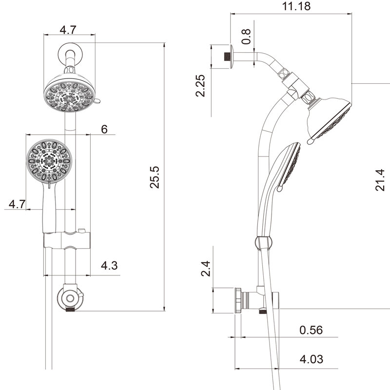 Pomme de douche à effet de pluie 4,7 po et ensemble de douche à main 7 po en nickel brossé avec ensemble de bras coulissant réglable Système nickel: pomme de douche, douche, bar