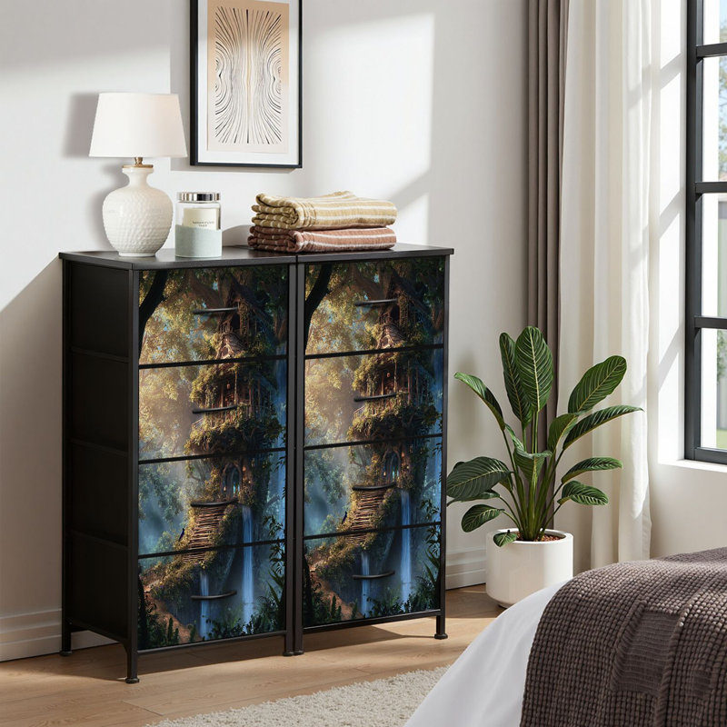 4 Drawer Dresser for Bedroom, Narrow Chest of Drawers, Wooden Top and Study Iron Frame 18"x37.5"-(WxH)