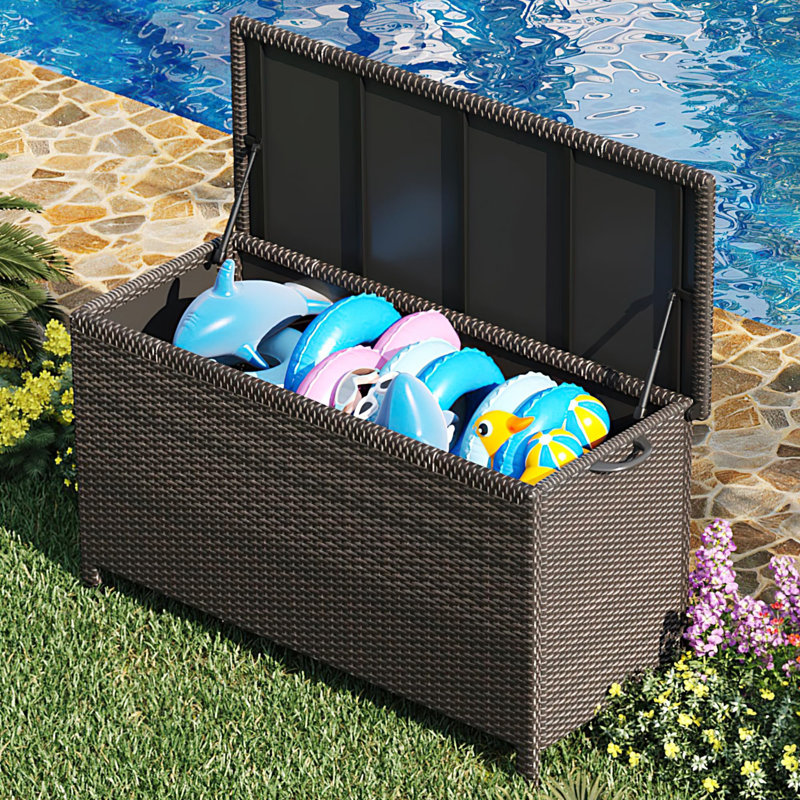 Grande boîte de rangement en rotin PE imperméable 125 gallons avec poignées et roulettes
