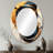 Abstract Circle In Blue And Gold Tones I - Black Modern Oval Wall Mirror-1692574333