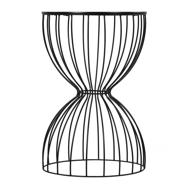 Cami Black Metal and Wood Round End Table