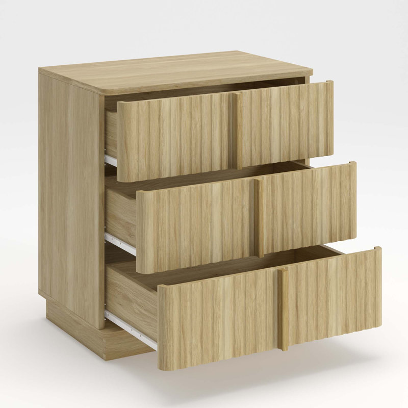 Armoire rétro 25,39 "à rayures verticales et 3 tiroirs, ensemble d'armoires rétro économique, Natural, 2