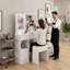 Table de coiffeuse compacte à DEL avec miroir et tabouret, 3 modes d'éclairage, contrôle de luminosité tactile, idéal pour les petits salons ou les studios, blanc pur-2025040487