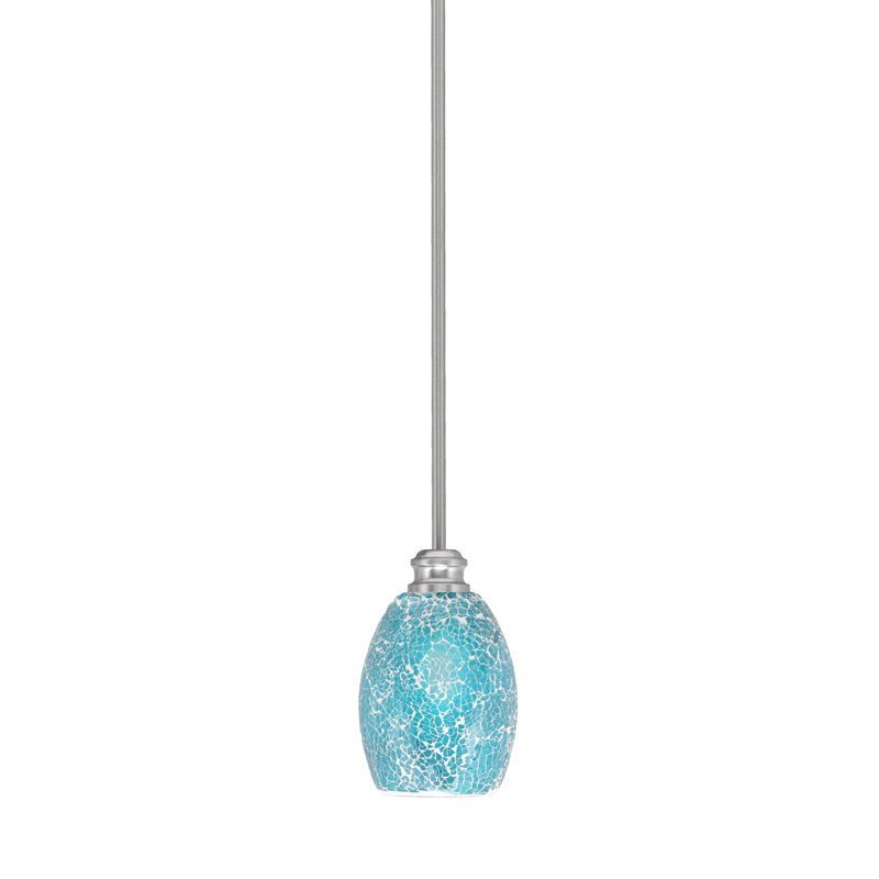 Edge Stem Hung Mini Pendant With 5" Turquoise Fusion Glass, Brushed Nickel