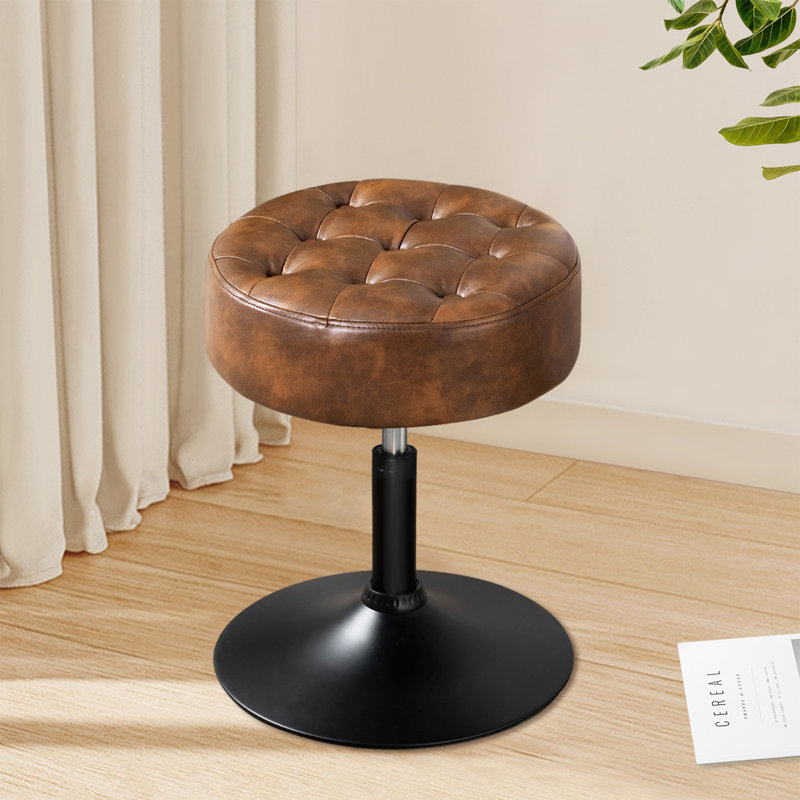 Tabouret de coiffeuse en cuir, Noir, Similicuir brun jaunâtre
