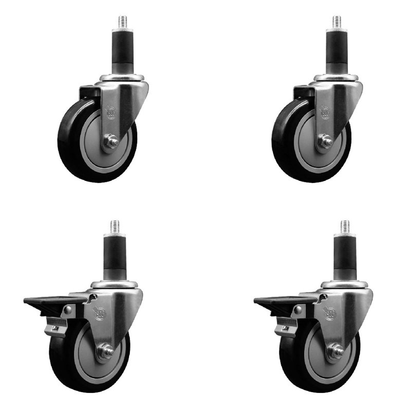 Ensemble de roulettes extensibles pivotantes en poly sur roulettes 2 freins SCC PLB 4 po x 1-1 / 4 po, Noir