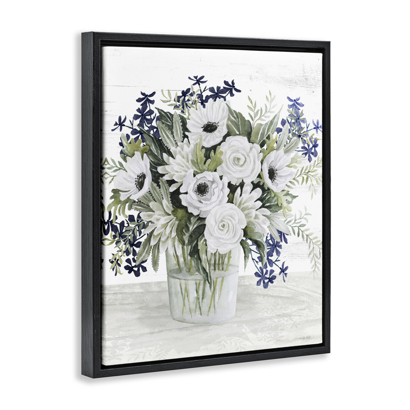 Vase anémone mixte, H 17 po x l 21 po, Cadre flottant noir de jais